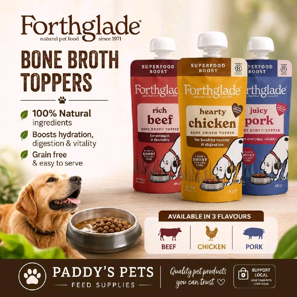 Forthglade Bone Broth Toppers, available in beef, chicken, pork, 180g