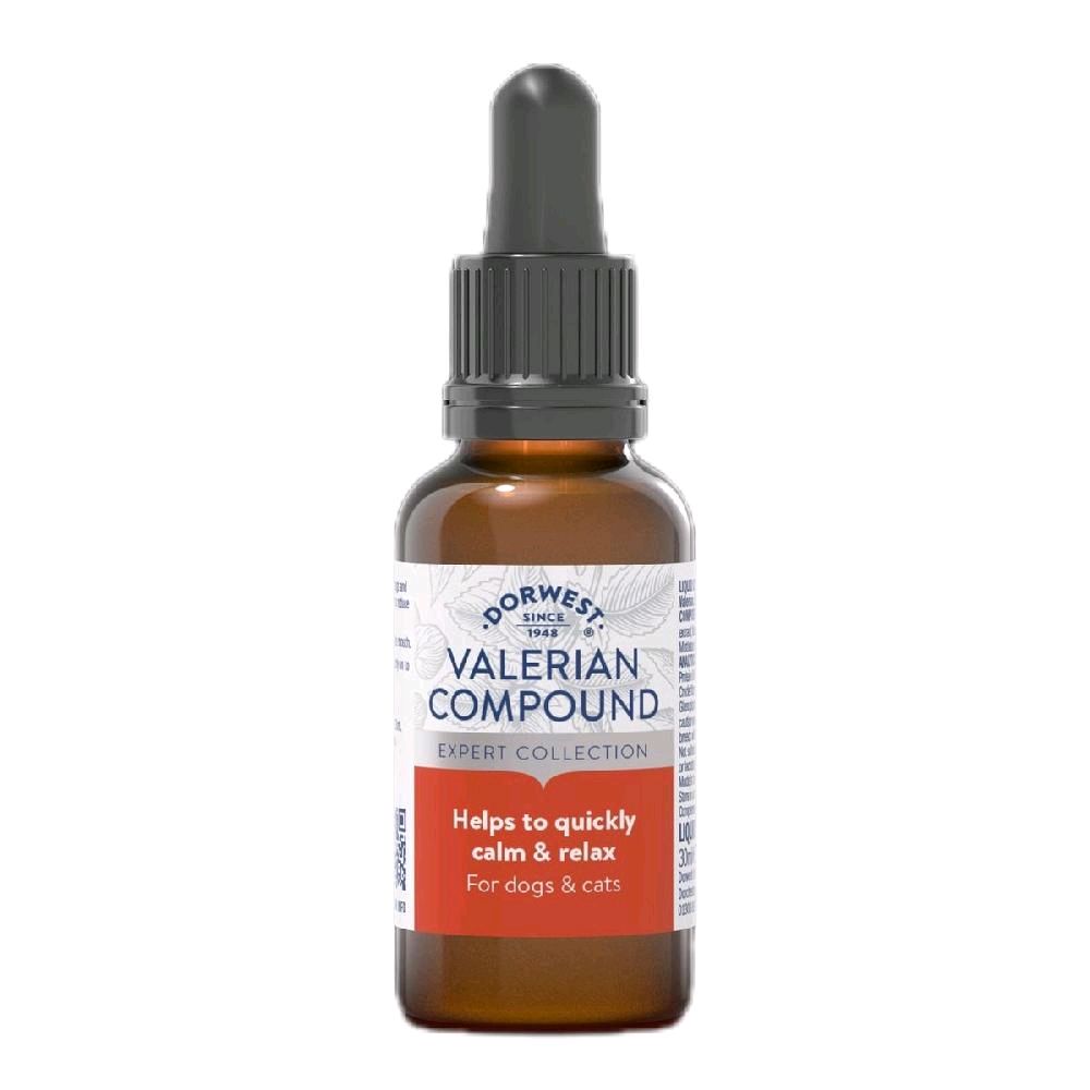 Dorwest Valerian Compound for Anxiety in Dogs & Cats 30ml & 100ml Natural Herbs Quick Calm Relaxation 30 Minutes Effects Last Up To 2 Hours