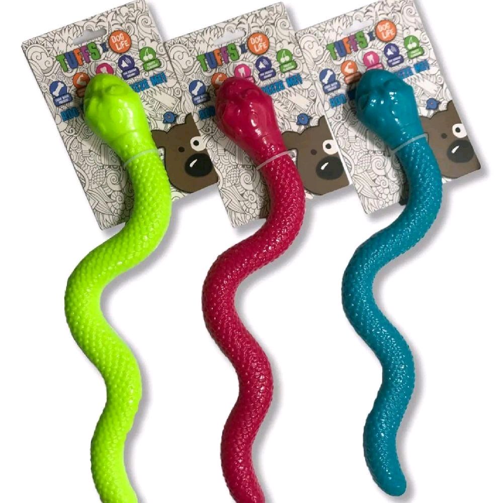 Snake Dog Toy - TPR Material, Durable, Interactive, with Treat Slot, Fruity Flavour, Squeaker
