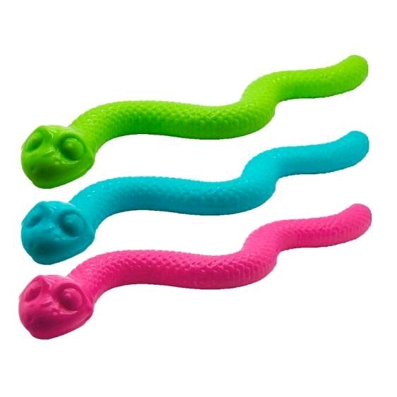 Snake Dog Toy - TPR Material, Durable, Interactive, with Treat Slot, Fruity Flavour, Squeaker